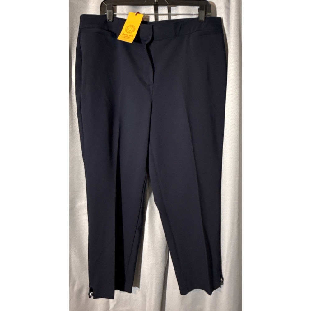 NWT Ruby Rd. Woman Navy Pants Size 18W Garden Party Ankle Slit Sliver Hardware